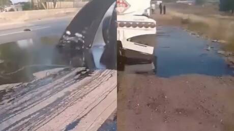 حادث سير مروع على طريق حمص طرطوس بسبب النفط العراقي