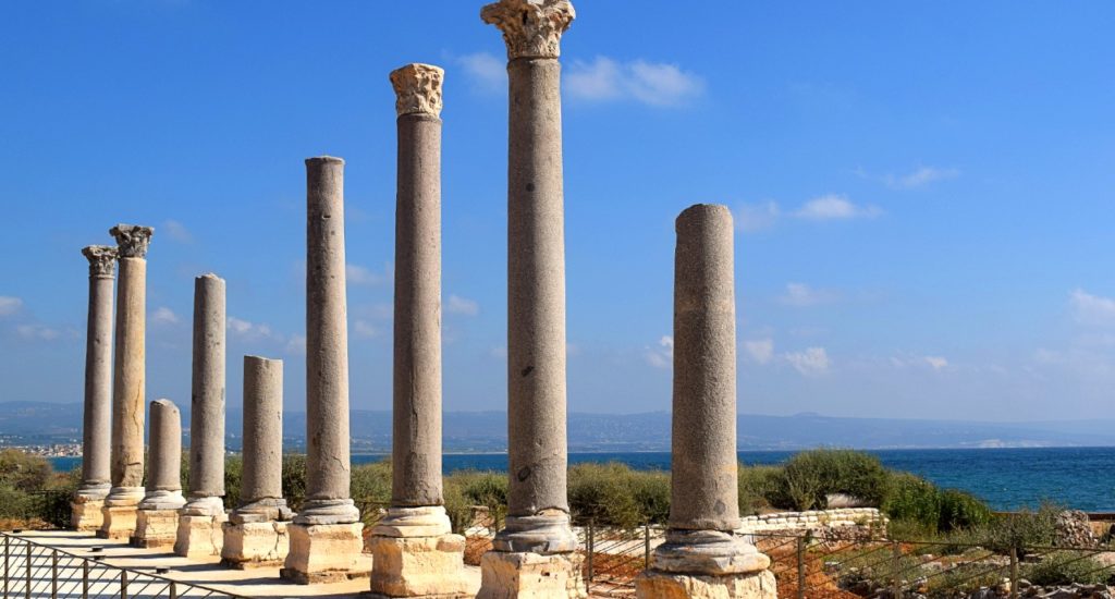 Schutz der Ruinen von Tyros im Libanon unter Beschuss