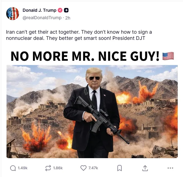 ترمب يهدد إيران بتصريحات مثيرة عبر تروث سوشيال