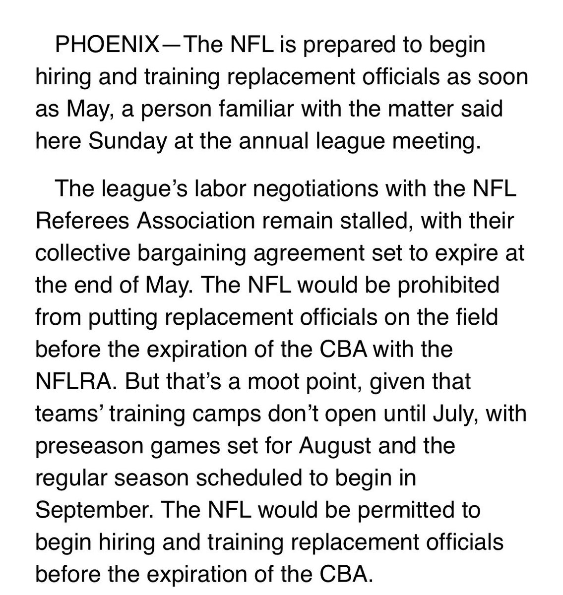 Recrutement d'arbitres remplaçants dans la NFL